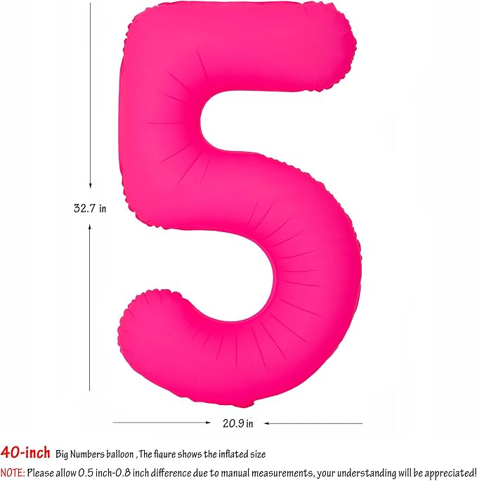 40 in Fluorescent Pink Birthday Balloon Number 5 Pink Fluorescent Number 5 | - Image 2
