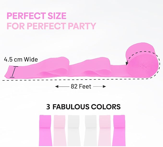 6 Pink & White Crepe Paper Streamers, 492ft Pack of Party Decorations | Each - Image 2