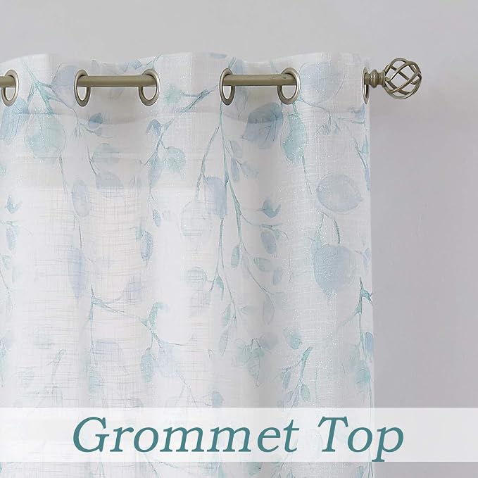 Central Park Leaf Floral Print Metallic Sheer Window Curtain Panel - Image 3