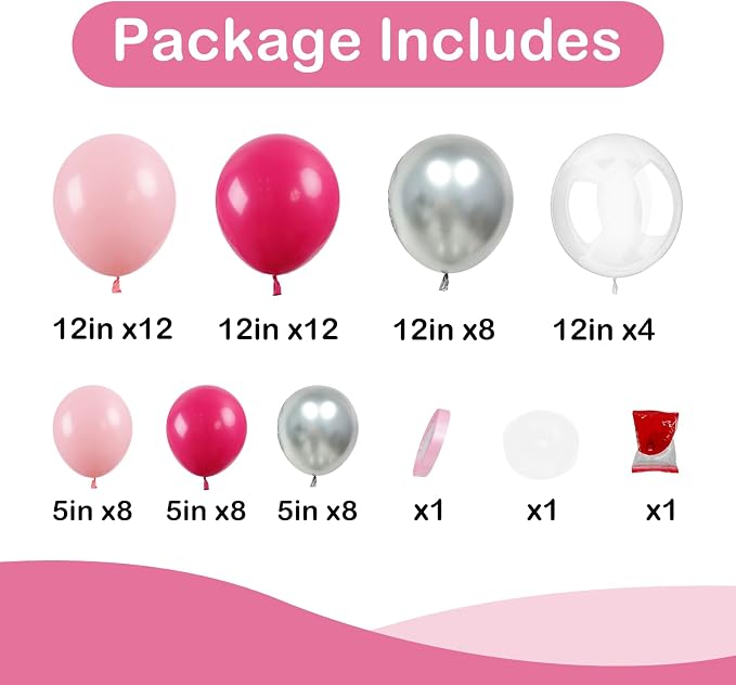 Hot Pink Silver Balloons 60pcs Light Pink Silver Balloon Bow Transparent Clear - Image 4