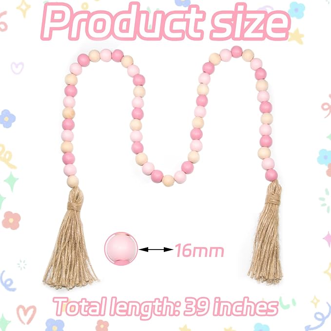 Wood Beads Garland with Tassels, Wall Hanging, Home Decoration - Image 2
