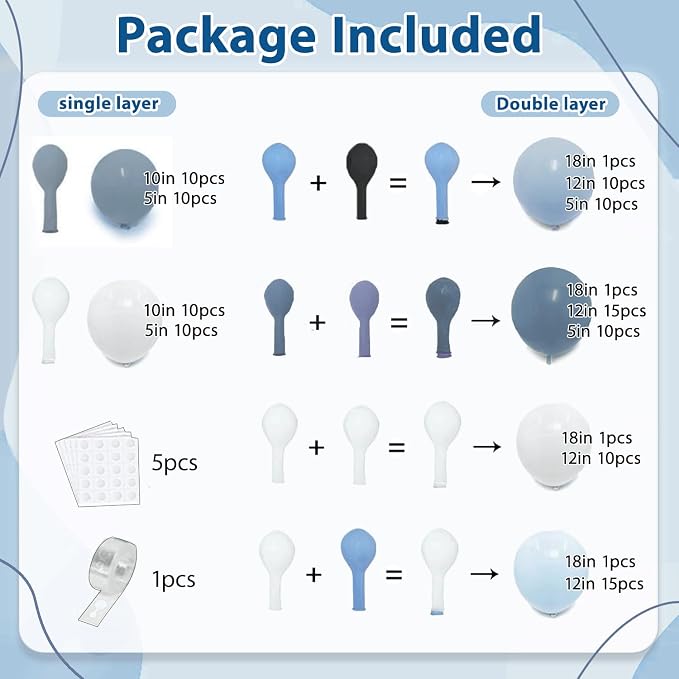 Dusty Blue White Balloons Arch Kit Double Stuffed, Party Decor | Slate - Image 2