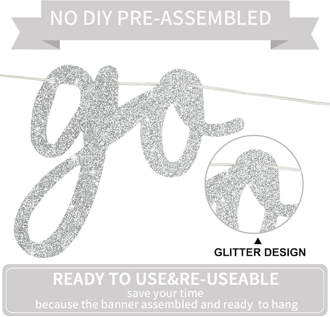 BEISHIDA Silver Pre-Strung Go Shawty It's Your Birthday Banner Decor | Glitter - Image 2