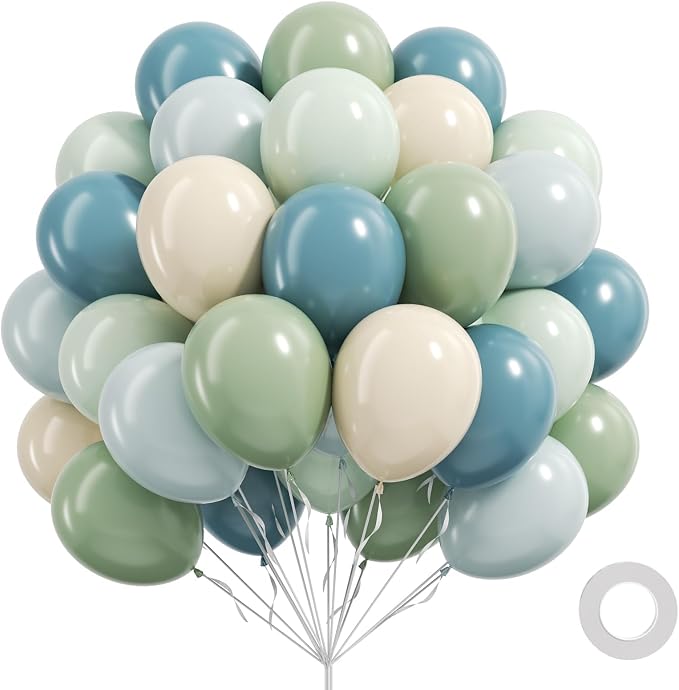 60pcs Blue and Green Balloons 12inch by Unknown