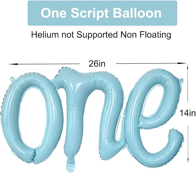 2Pcs Matte Blue Foil 40" Number 1 and 26" Script Letter One Balloon Set | Large - Image 3