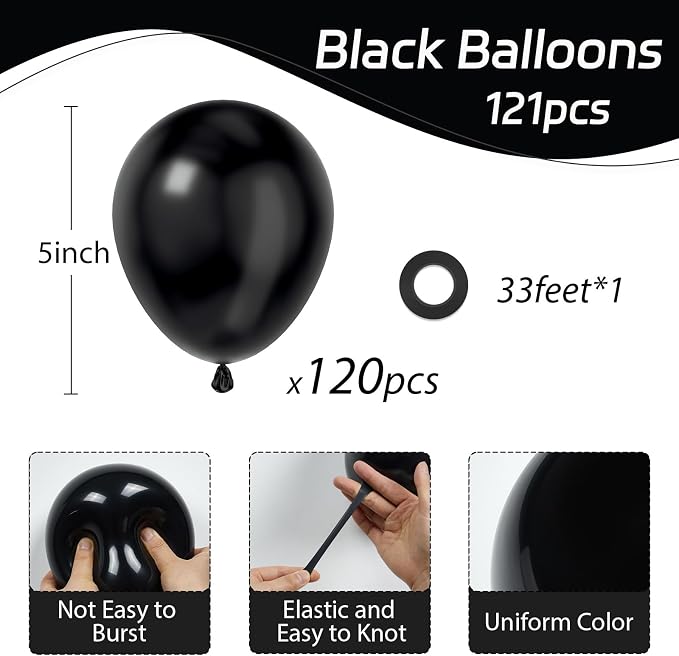 Awenztech 120pcs 5 inch Black Latex Balloons | Graduation, Anniversary - Image 2