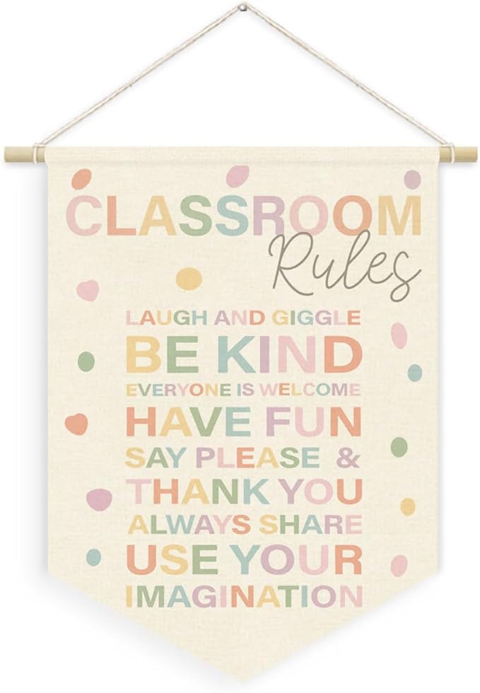 Classroom Rules Linen Canvas Banner, Teacher Must Haves by Unknown