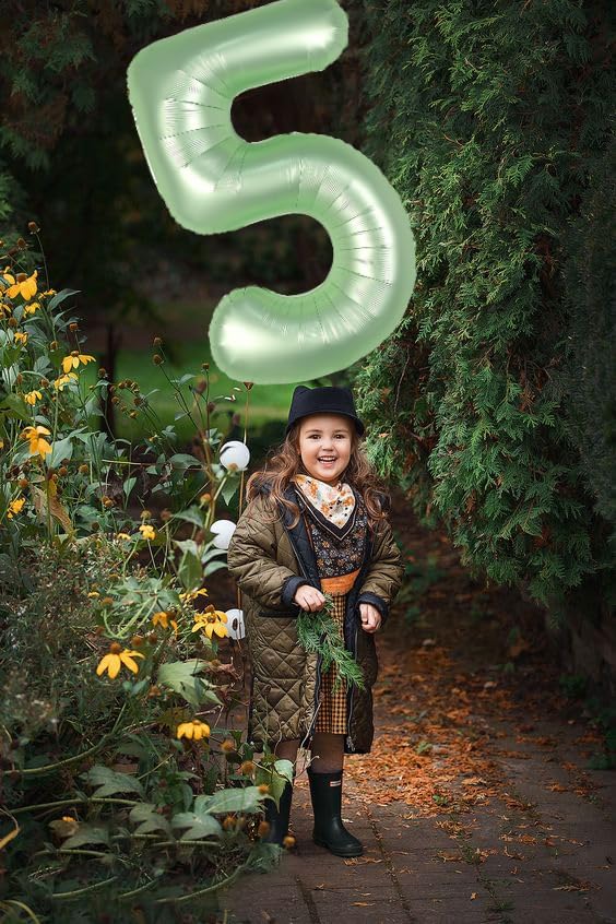5 Balloon Numbers Birthday Decorations, 40In Sage-Green Balloons - Image 3