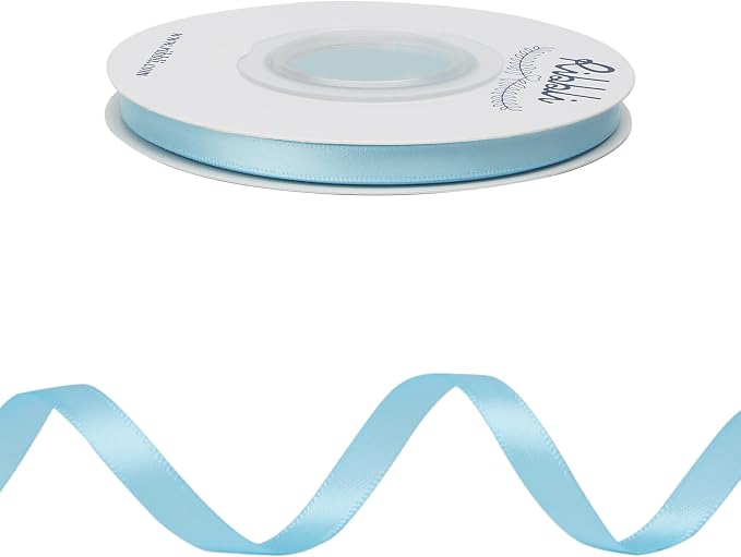 Ribbli Light Blue Baby Blue Double Faced Satin Ribbon, 1/4” x Continuous 25 - Image 2