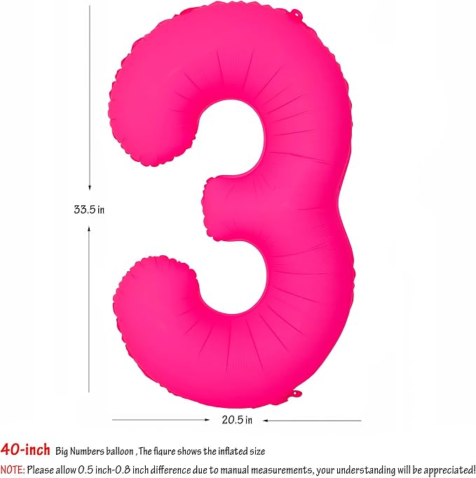 40 in Fluorescent Pink Birthday Balloon Number 3 Pink Fluorescent Number 3 | - Image 2
