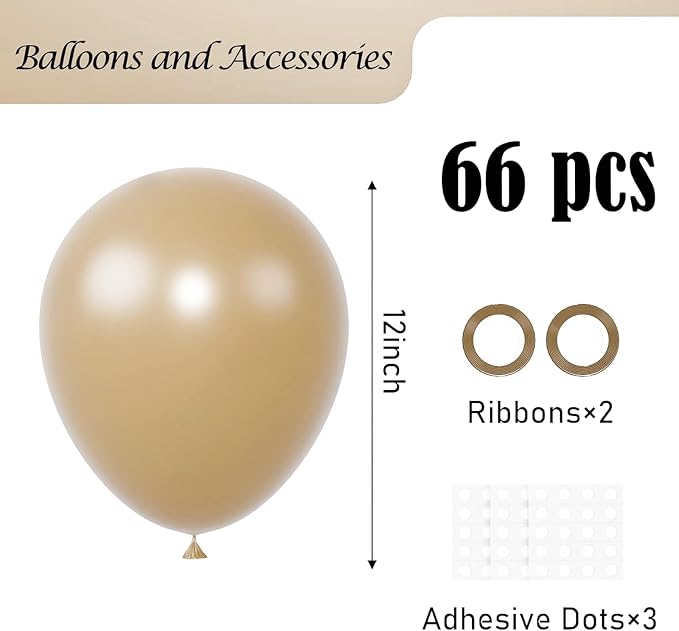 Voircoloria 66pcs Tan Light Brown Latex Party Balloons, 12inch | - Image 2