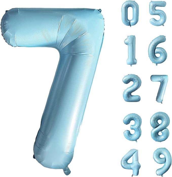 40 Inch Matte Blue 7 Number Balloons Light Blue Number 7 Foil Balloon Mylar by Yeodong