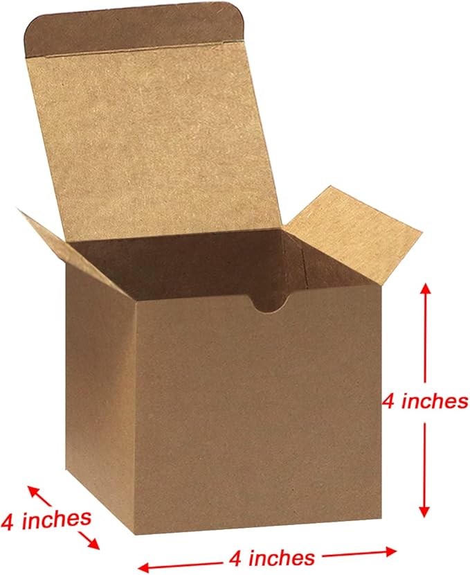 Bonfasvo Gift Boxes 30 Pack 4x4x4 inches Brown Fold Kraft Paper Boxes Bridesmaids Proposal Box Cupcake Boxes Easy Assemble Boxes with Lids for Wedding Birthday Party Christmas