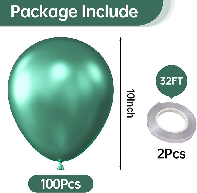 10 Inch Metallic Green Balloons - Image 2