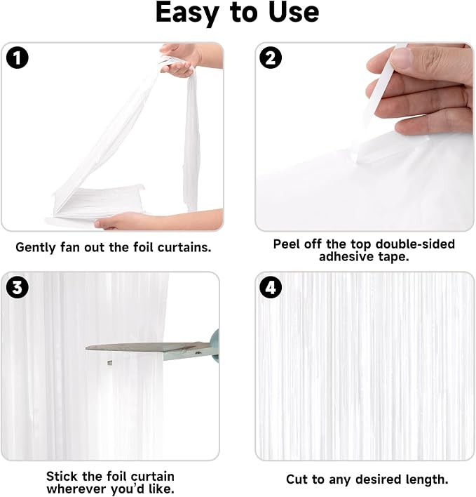 jijAcraft White Tinsel Foil Fringe Curtain, 3 Pack 3.2x6.5 Feet Metallic White - Image 3