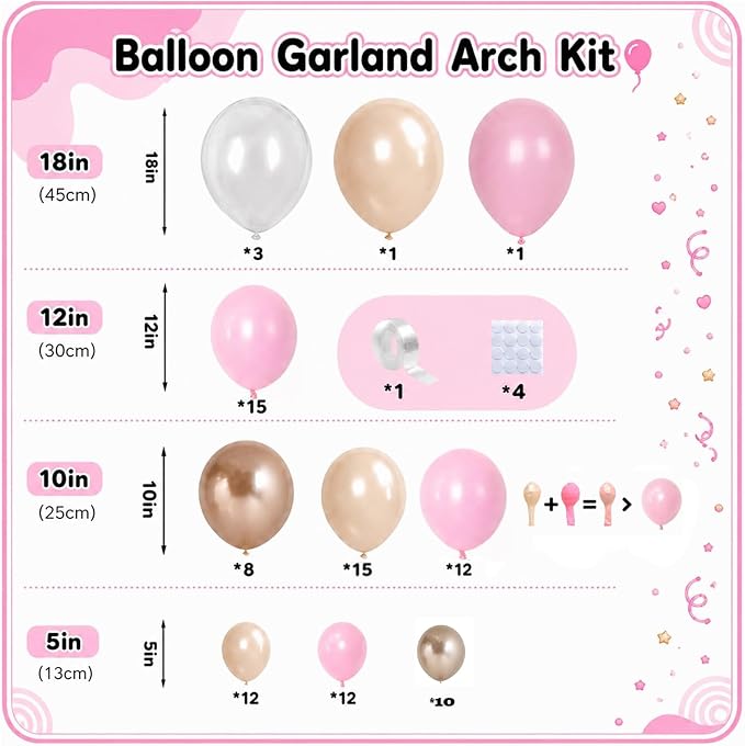 Dusty Pink Balloon Garland Arch Kit, Double Stuffed Pearl Pink White Gold - Image 3