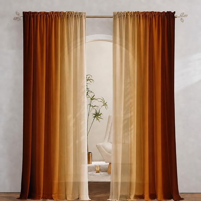 Abstract Orange Curtains for Living Room 84 inch Length 2 Panels Set, Burnt by GOLDLAWN