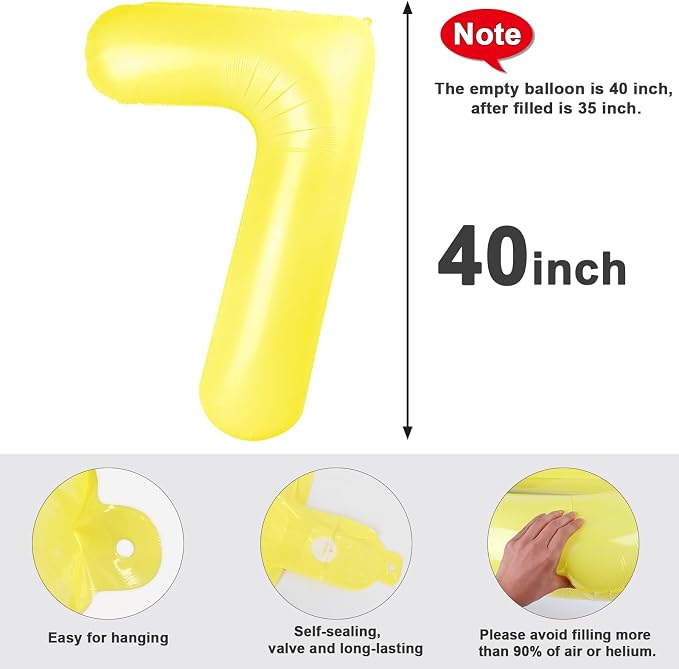 7 Balloon Numbers Birthday Decorations, 40In Yellow Balloons - Image 5