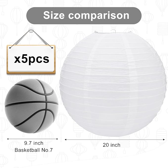 5pcs White Paper Lanterns Party Decorations, 20in Large Chinese Round Paper - Image 2