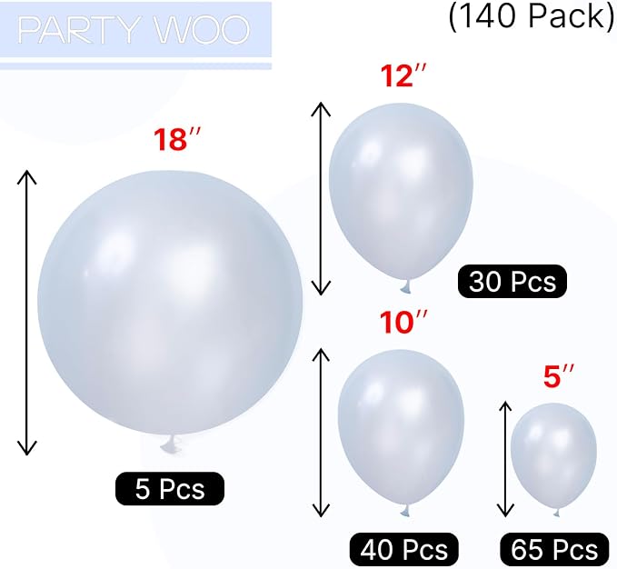 PartyWoo Pearl Light Blue Balloons 140pcs Baby Pastel Blue Color | 18 12 10 5 - Image 6