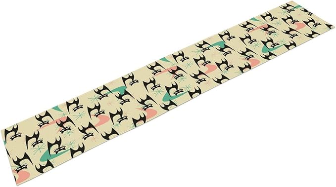 Mid Century Table Runner,Cat Geometric Stripe Colorful Abstract Pattern Print Tablecloth Burlap for Hotel Indoors Outdoor Dining Room Kitchen Holiday Party, 13x60in