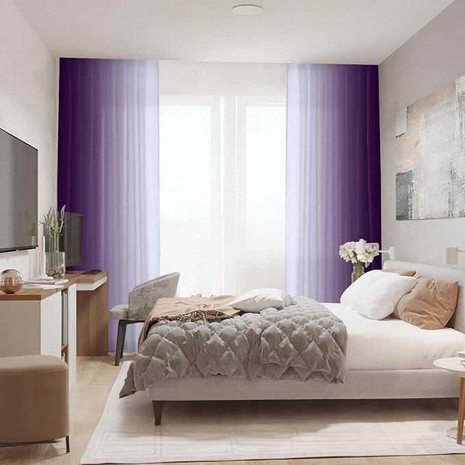 Purple Curtains 84 Inch Length for Living Room 2 Panel Set Purple and Grey - Image 3