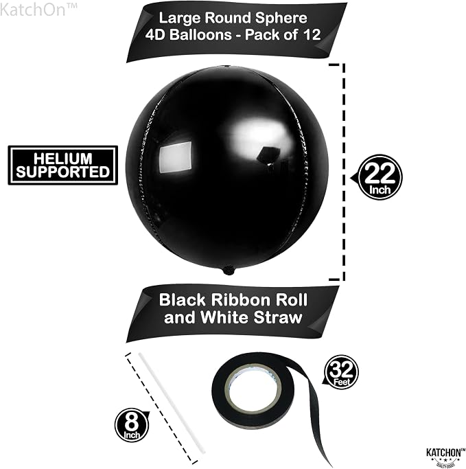 KatchOn, Huge Black Mylar Round Foil Balloons, 22 Inch - Image 2