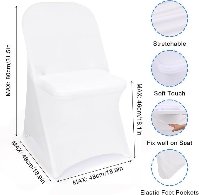 Fixwal 36 Pcs White Folding Chair Covers Spandex Stretch Slipcover | Spandex - Image 6