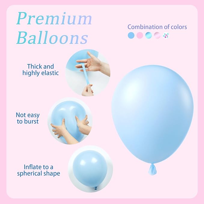 61pcs Pink and Blue Balloons, 12 Inch Macaron and Metallic Blue Pink Latex - Image 3