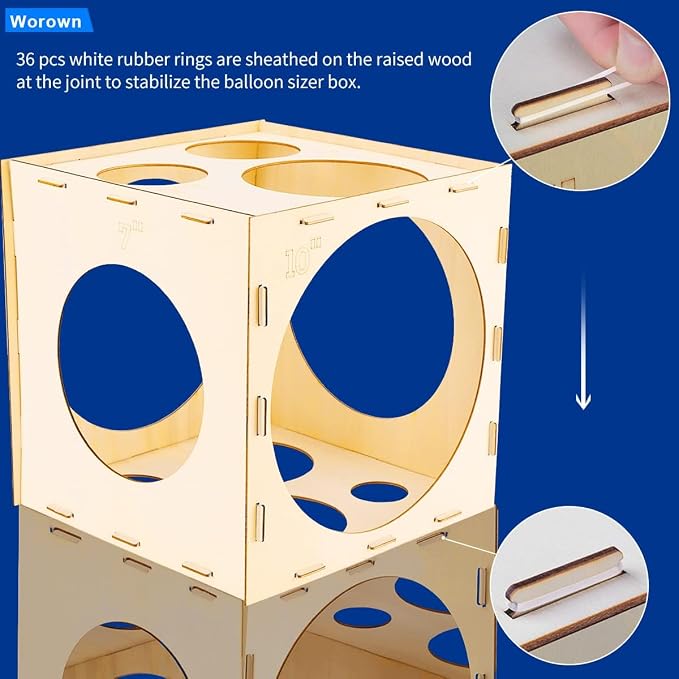 Worown 11 Holes Collapsible Wood Balloon Sizer Box Cube, Balloons Size - Image 4
