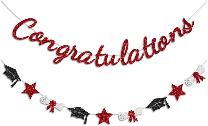 Congratulations Banner Red and Black Graduation Decorations Class of 2026 by Vofrise
