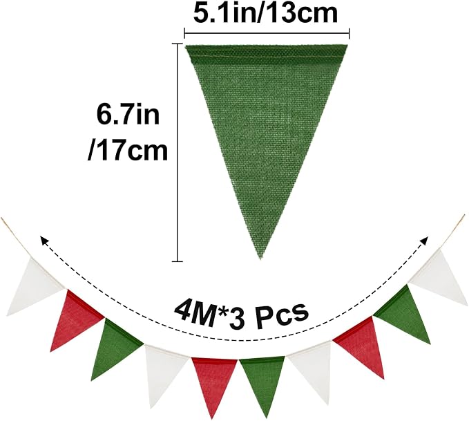 G2PLUS Pre-Strung Christmas Burlap Banners, 39Ft Red Green White Fabric - Image 2