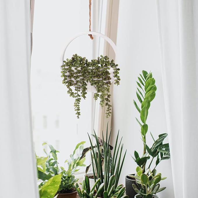 2pcs Artificial Succulents Hanging Plants 12.2'' Fake String of Pearls in Pot - Image 7