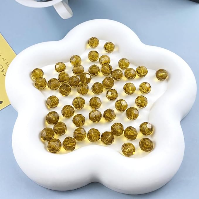 400 PCS 4mm Crystal Glass Beads Round Multiple Faceted Loose Spacer Glass Beads for DIY Handcrafte Bracelet Necklace Earring Jewelry Making(Amber)