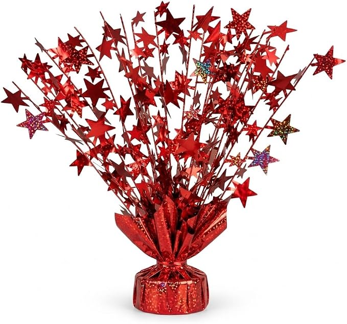 PMU 6 Pack Bursting Star Metallic Foil Spray Centerpiece- Red Prismatic Balloon by PMU