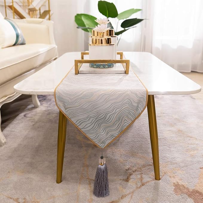 Avigers 12 x 72 Inch Decorative Luxury Abstract Striped Silver Gray Table Runners with Tassels for Home Living Room Bedroom Art Decor Wedding