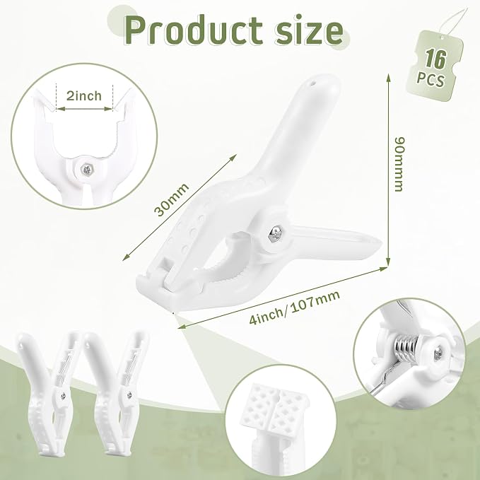 LemonRoad 16 Pcs 4" Clips for Balloon Arch White Heavy Duty 2" Opening Spring - Image 2