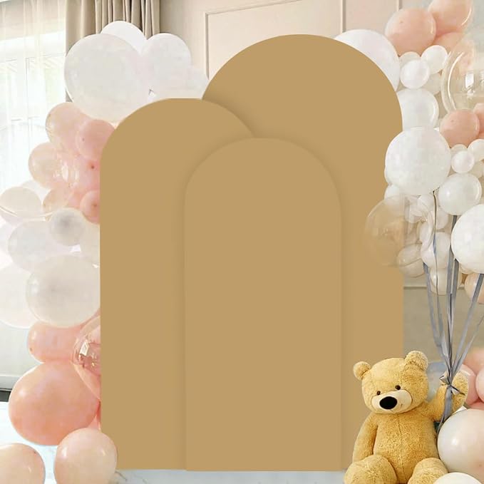 FANPROMS Khaki Arch Backdrop Cover Set of 3 Spandex Arch Covers Stretchy Fabric - Image 6