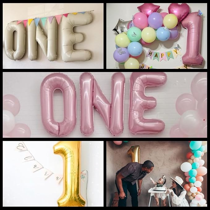 4 Pcs One Balloon Set 40 Inch ONE Letter Balloon and 1 Number Balloon Big Rose - Image 6