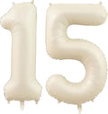 Cream Number 15 Balloons, 40 Inch 15 Balloons Giant Helium Foil Mylar Beige 15 by BBPOOL