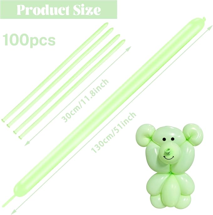 260 Long Balloons 100 Pack Pastel Green Twisting Animal Balloons Thickening - Image 2