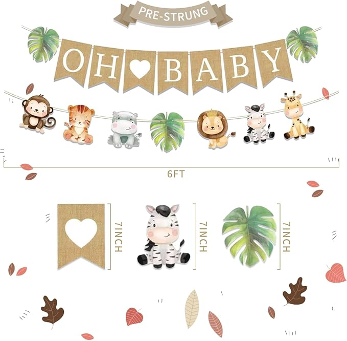 Weecent Pre-Strung 6ft Oh Baby Banner Safari Baby Shower Decorations | Burlap - Image 3
