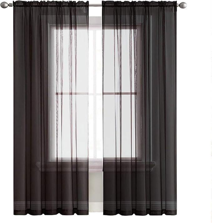 SpaceDresser Black Sheer Curtains 4 Panels Rod Pocket Semi-Sheer Curtain 108 - Image 3