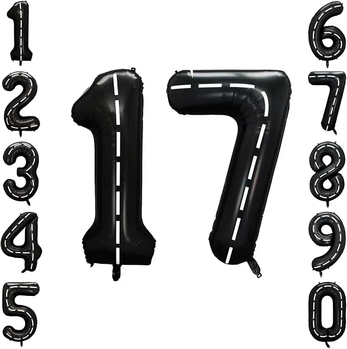 Black and White Stripes Number 17 Balloon 40 Inch, Road Style Numeral | Chic by Unknown