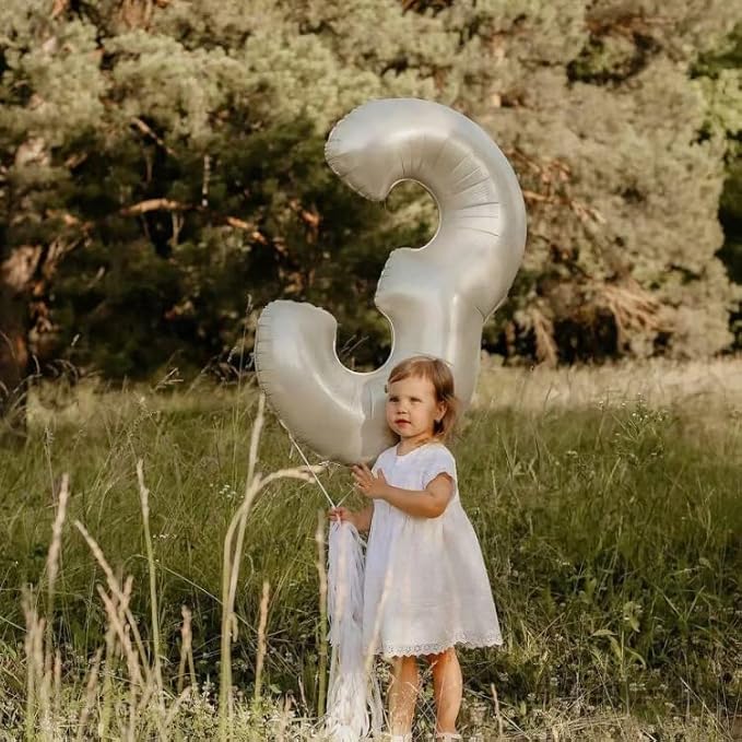 40 In Cream white Number Balloons Helium Foil Mylar Balloon Digital 2 | - Image 4