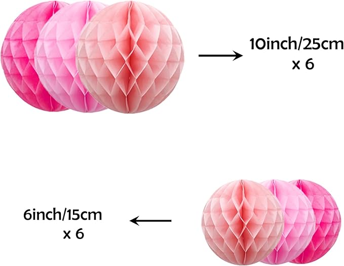 ZOOYOO 12Pcs 6" 10" Honeycomb Balls Decorations Hanging Tissue Paper Pom Poms - Image 2