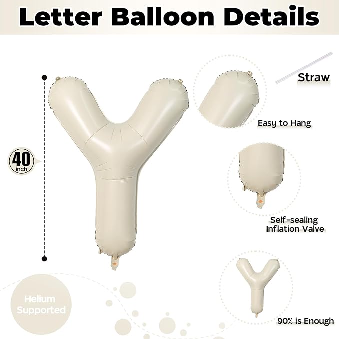 40 Inch Beige BOY Balloons, Large Cream White Sand BOY Balloon Letters - Image 2