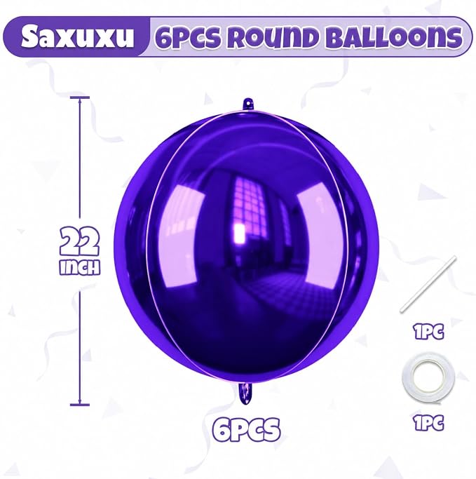 22 Inch Purple Foil Balloons, Big Round Foil Balloon - Image 2