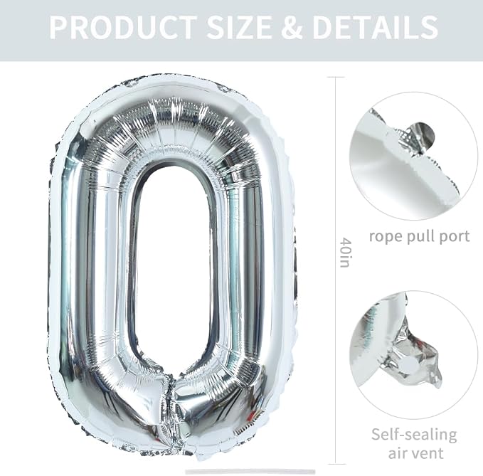 TONIFUL 40 Inch Large Silver Letter O Foil Balloons Alphabet Balloons | Giant - Image 2