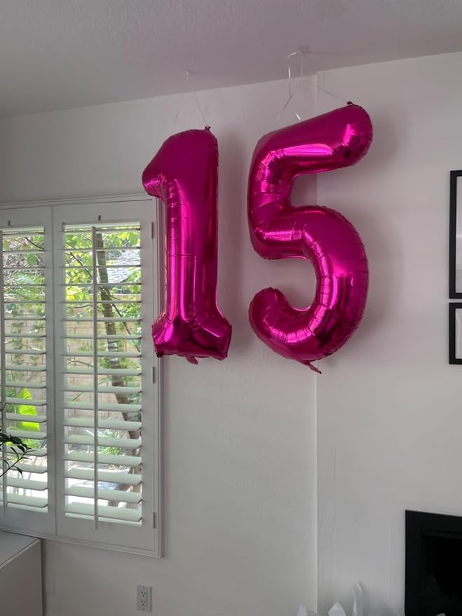5 Balloon Numbers Birthday Decorations, 40In Rose Purple Balloons - Image 2